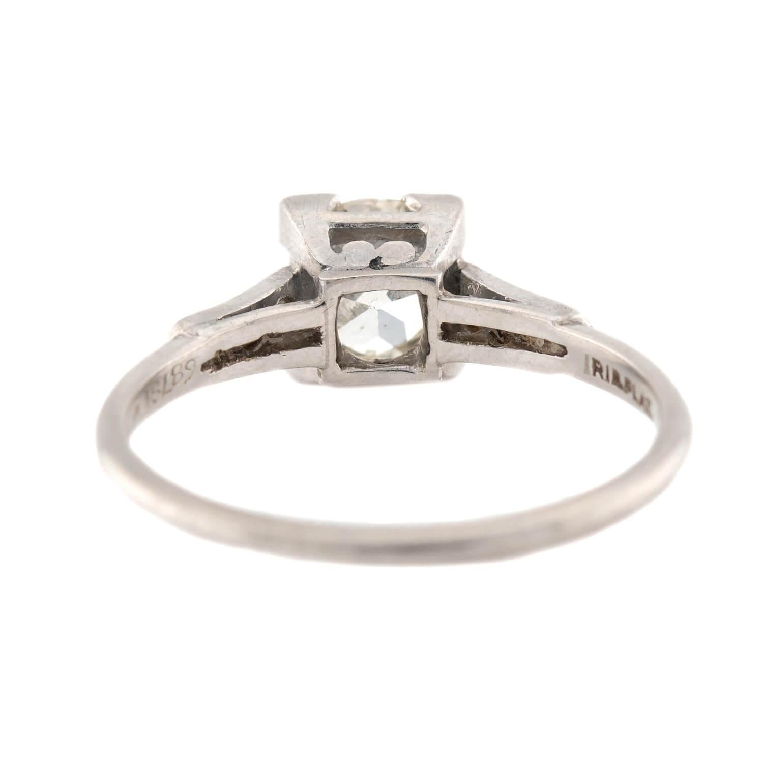 Women's Art Deco Platinum Diamond Engagement Ring .86ct For Sale