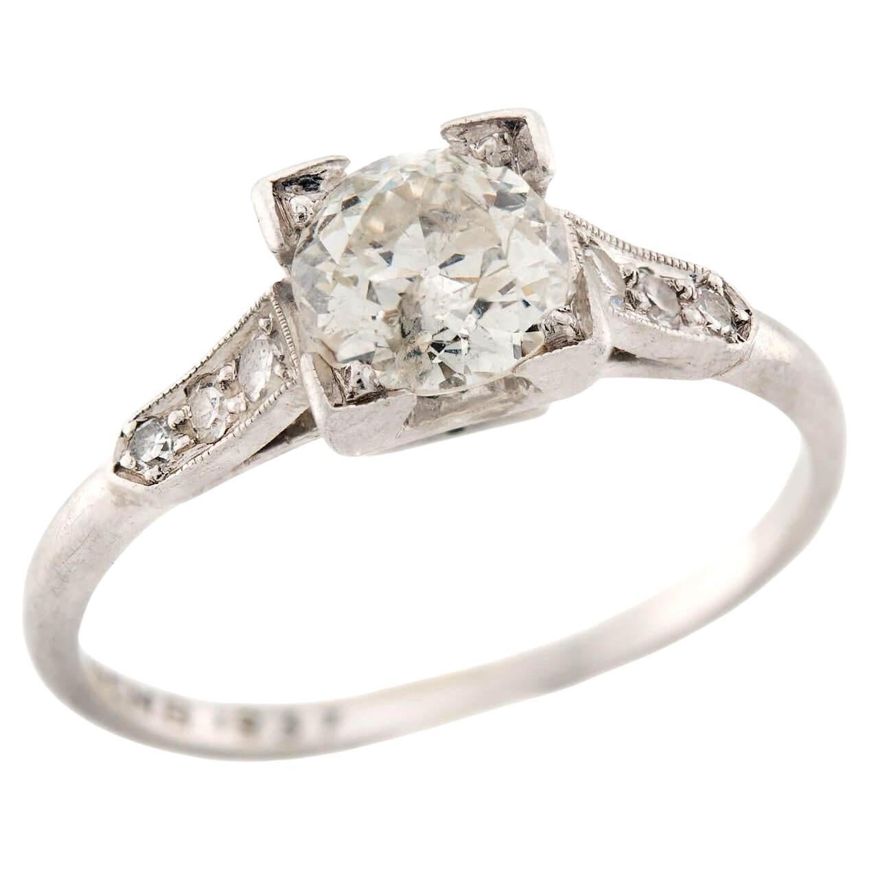 Art Deco Platinum Diamond Engagement Ring .86ct