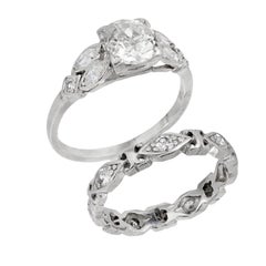 Bague de fiançailles et bracelet Art Deco en platine avec diamant .75ct