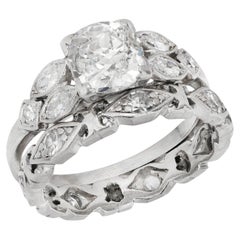 Art Deco Platinum Diamond Engagement Ring and Band Set .75ct