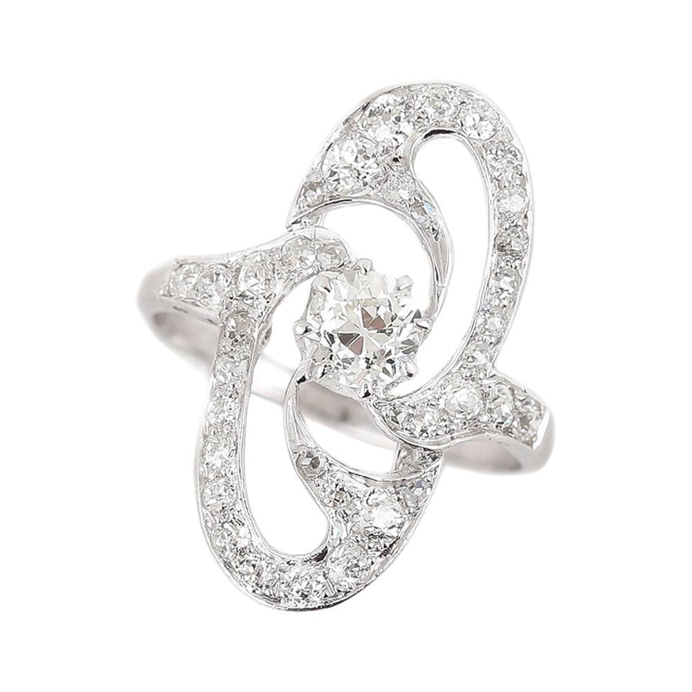 Art Deco Platinum Diamond Engagement Ring circa 1925