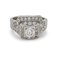 Art Deco Platinum Diamond Engagement Ring & Wedding Band Set .50ct