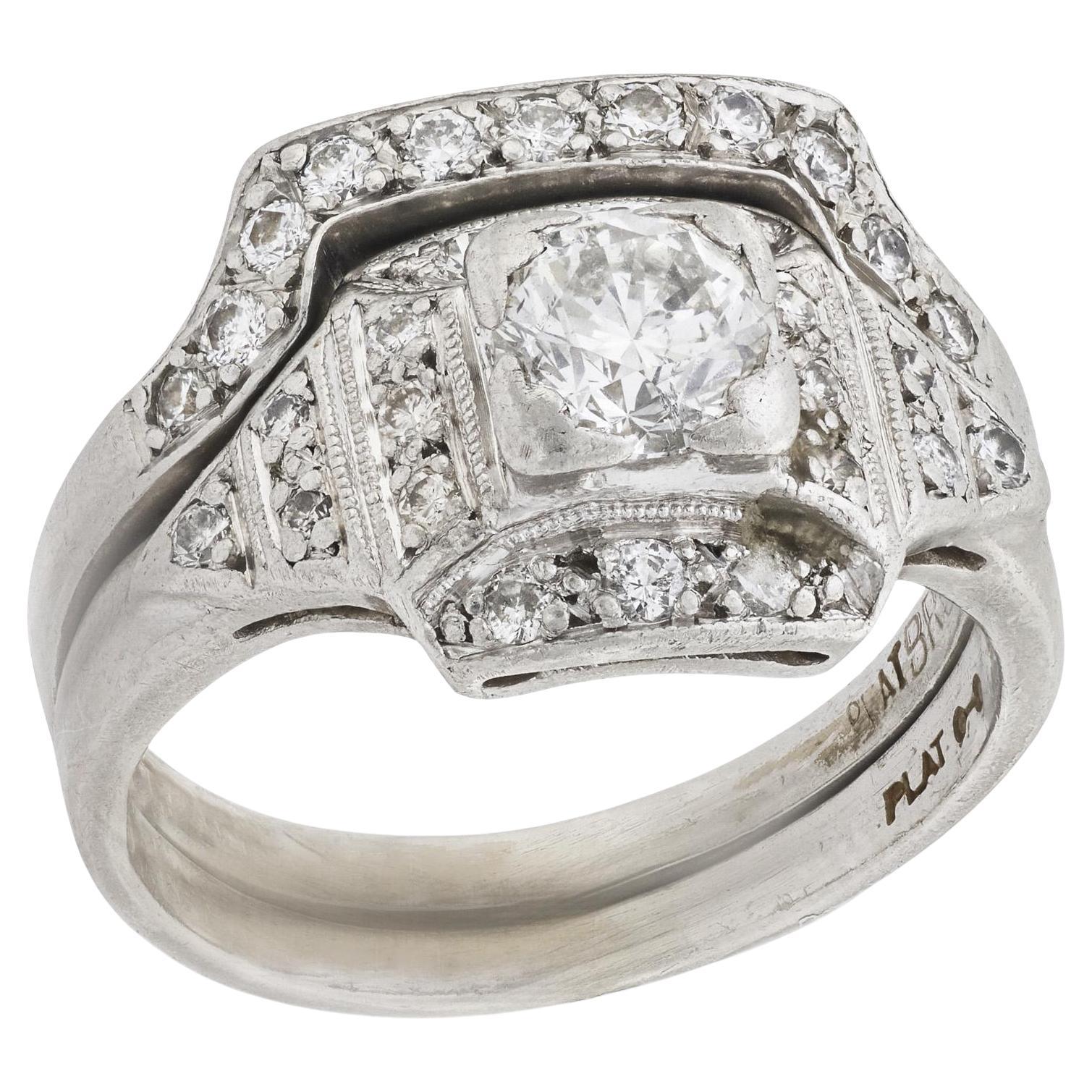 Anillo de Compromiso y Alianza de Platino Art Decó .50ct