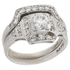 Anillo de Compromiso y Alianza de Platino Art Decó .50ct