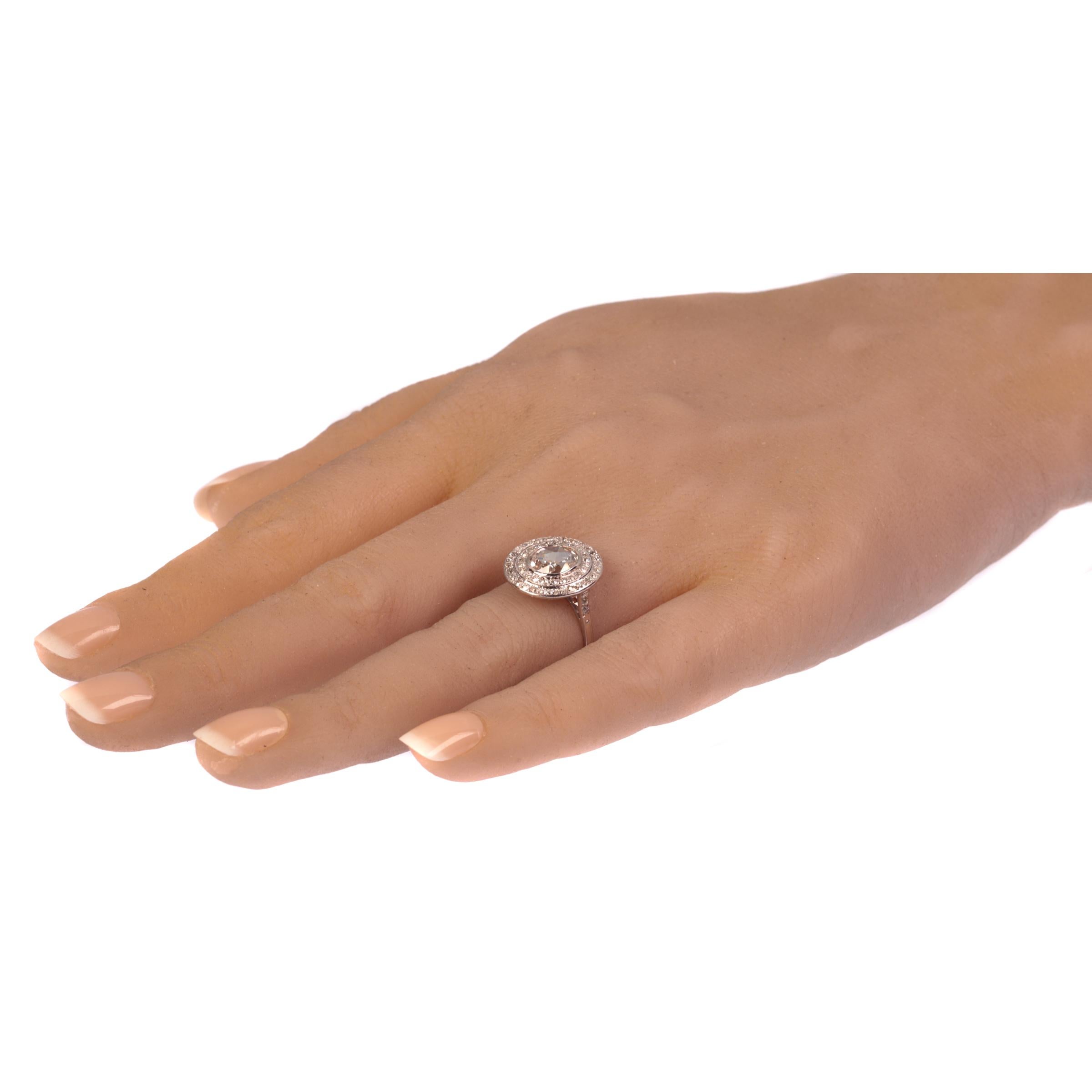 Art Deco Platinum Diamond Engagement Ring with Large Rose Cut Diamond For Sale 6