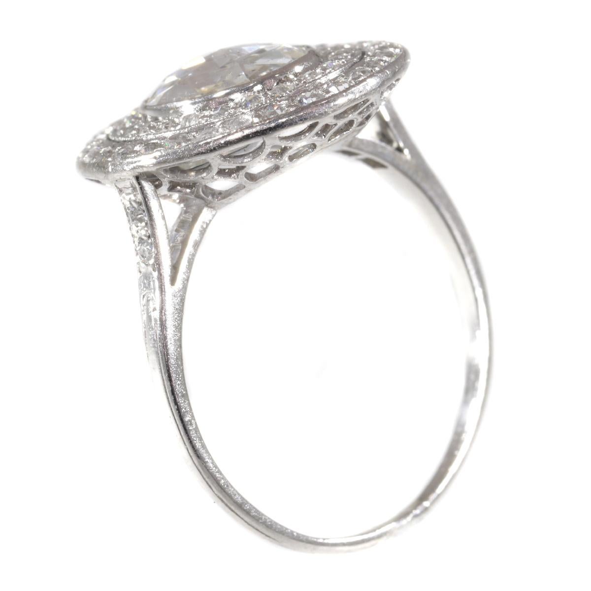 Art Deco Platinum Diamond Engagement Ring with Large Rose Cut Diamond For Sale 2