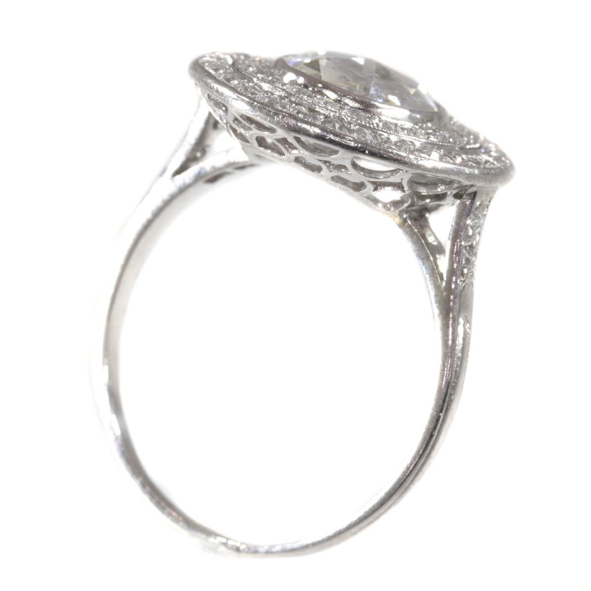 Art Deco Platinum Diamond Engagement Ring with Large Rose Cut Diamond For Sale 3