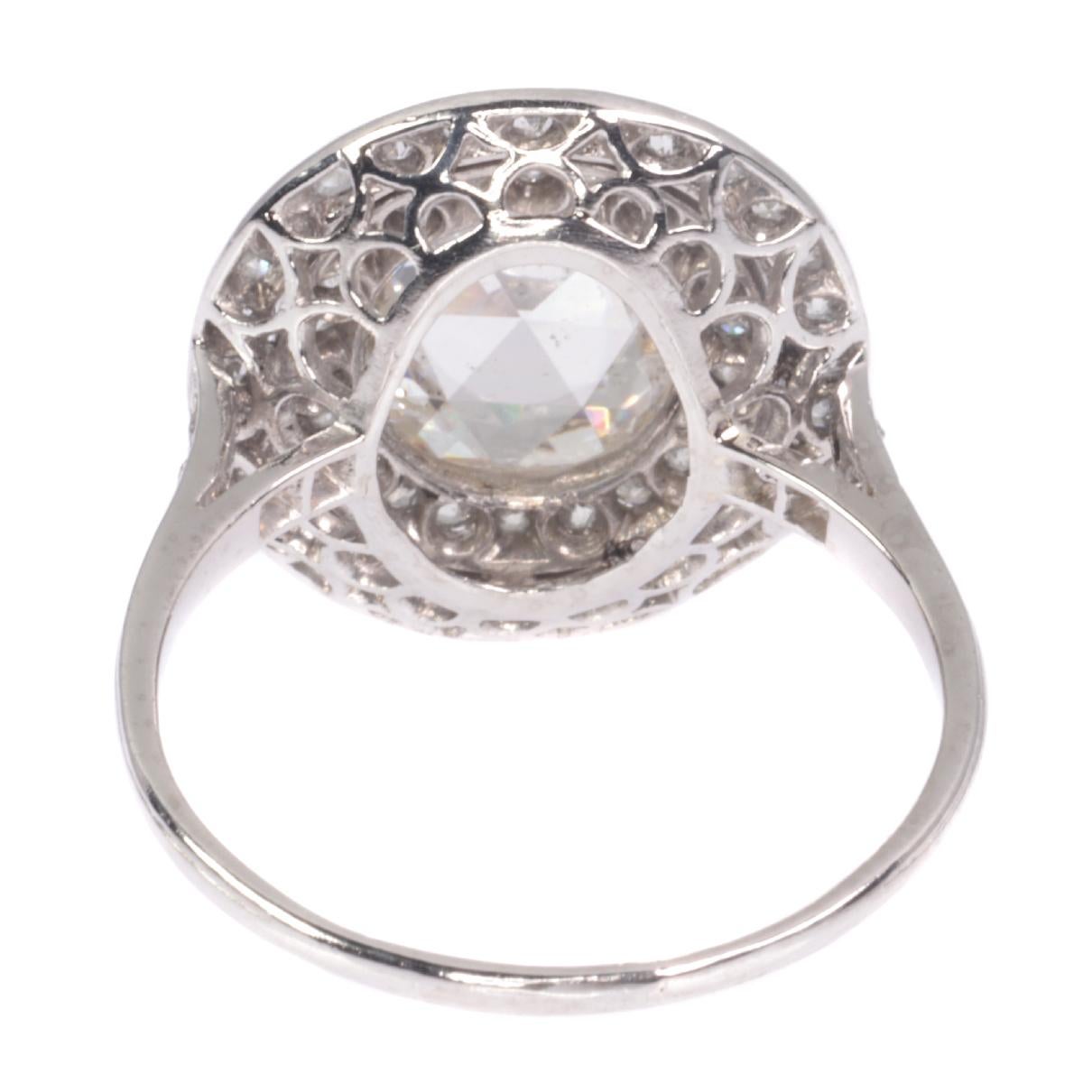 Art Deco Platinum Diamond Engagement Ring with Large Rose Cut Diamond For Sale 5