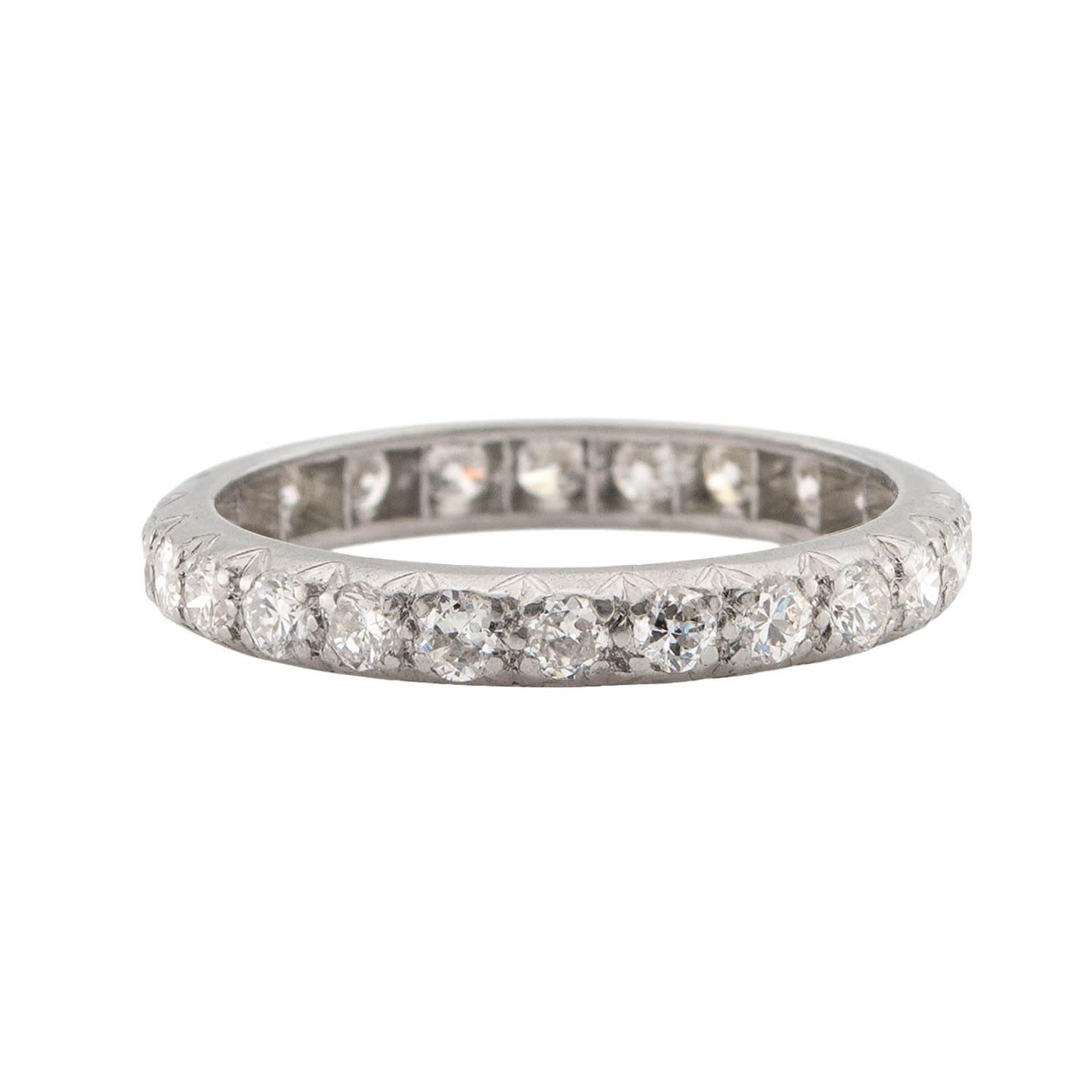 An absolutely gorgeous diamond eternity band from the Art Deco (ca1930s) era! Crafted in platinum, this beautiful piece is comprised of a single row channel-set old European cut diamonds. Overall, the diamonds have an approximate total carat weight