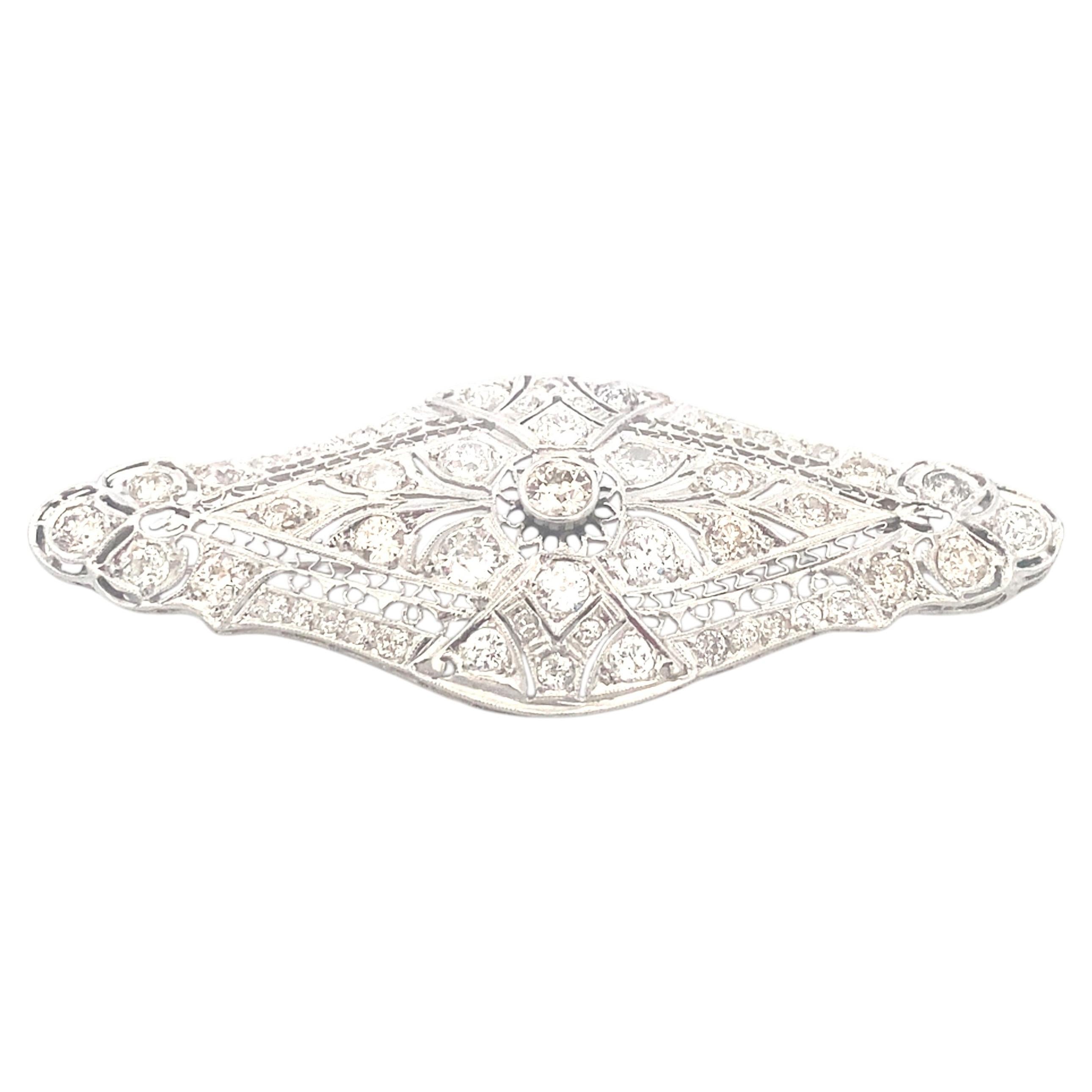 Art Deco Platinum Diamond Filigree Brooch, Approx 5.00 CTW