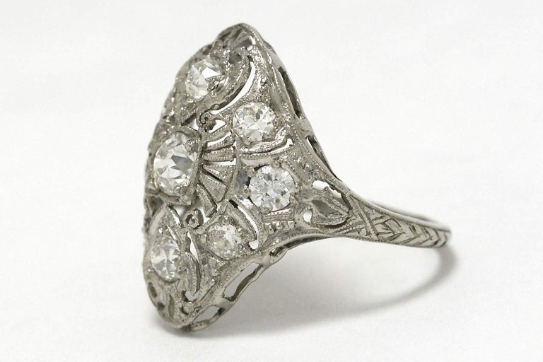 Art Deco Platinum Diamond Filigree Edwardian Cocktail Statement Ring ...