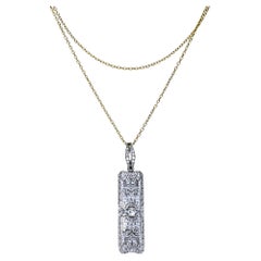 Art Deco Platinum Diamond Filigree Pendant 14k Gold Chain Necklace