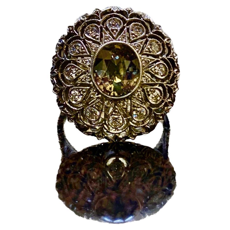 Art Deco Platinum Diamond GIA Certified 1.55 Carat Alexandrite Engagement Ring