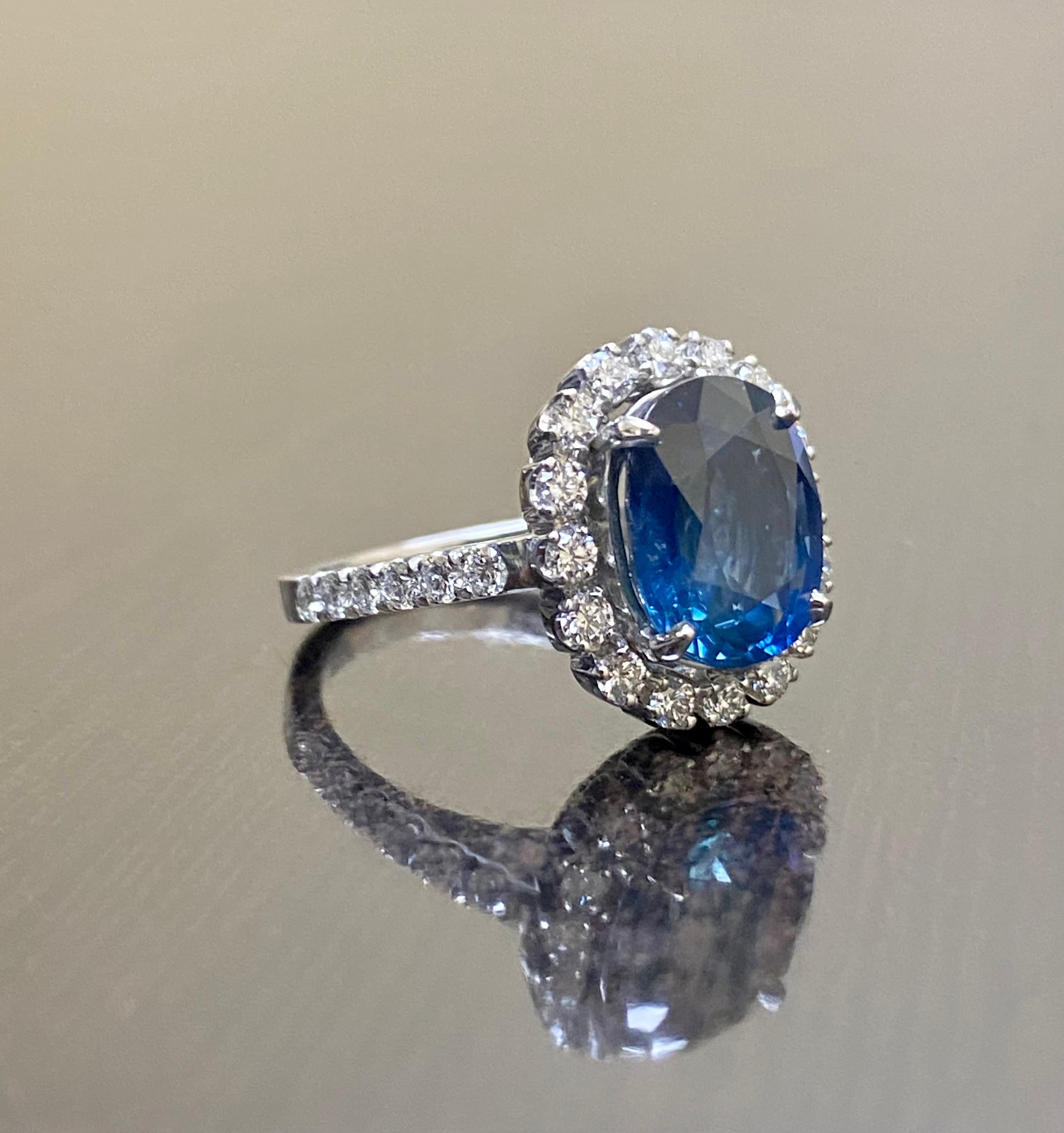 Art Deco Platinum Diamond GIA Certified 5.33 Carat Oval Blue Sapphire Engagement 6