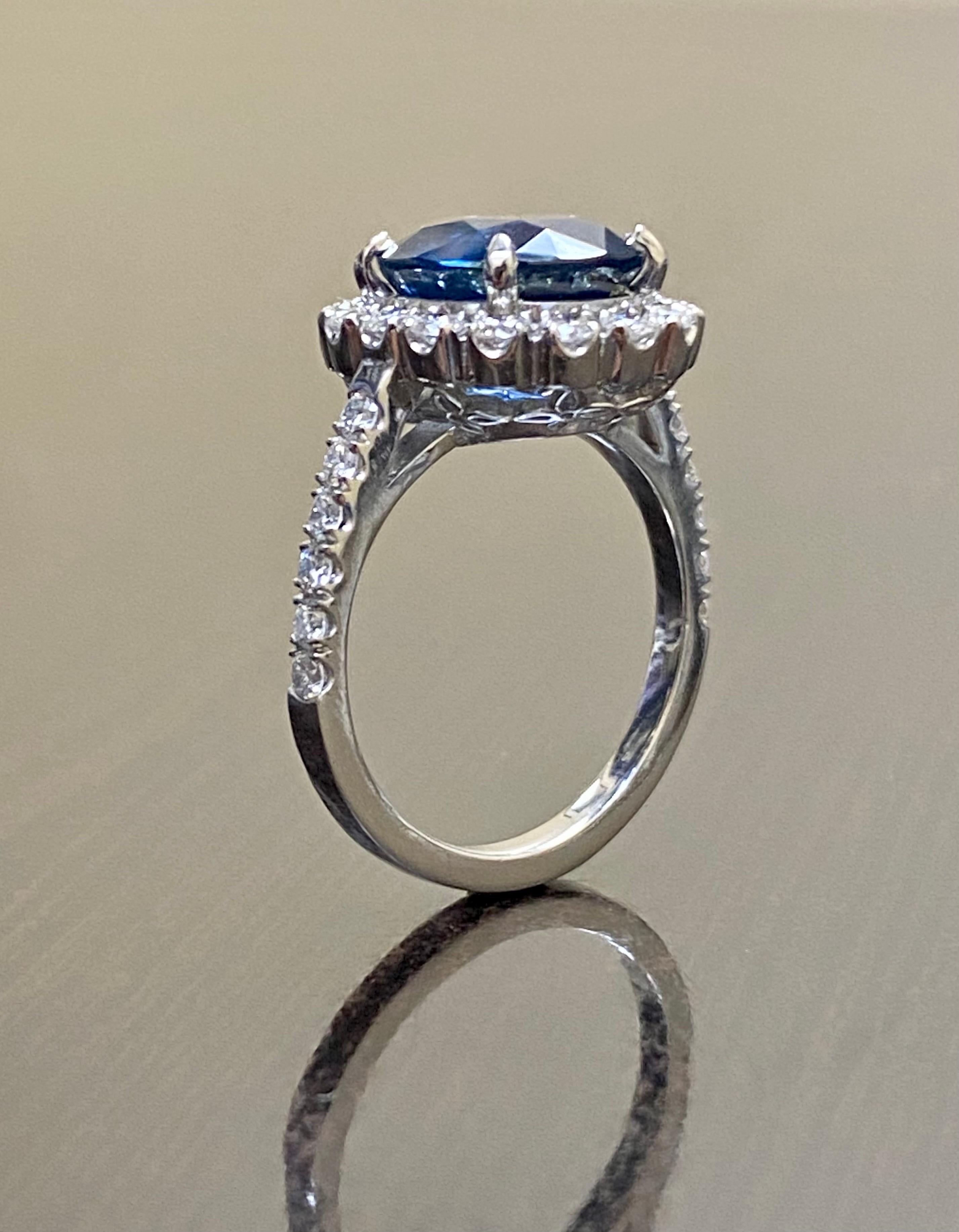 Oval Cut Art Deco Platinum Diamond GIA Certified 5.33 Carat Oval Blue Sapphire Engagement