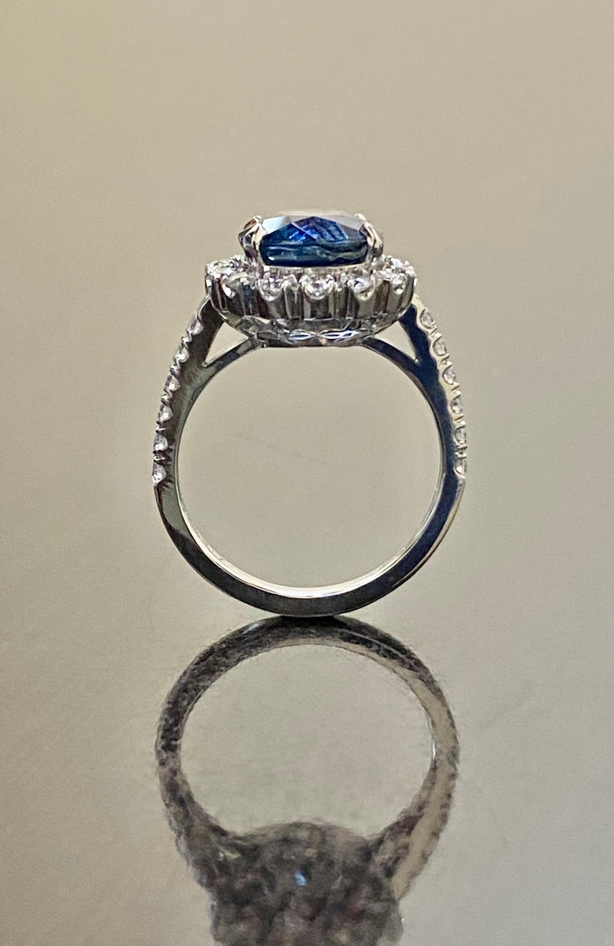 Art Deco Platinum Diamond GIA Certified 5.33 Carat Oval Blue Sapphire Engagement In New Condition In Los Angeles, CA