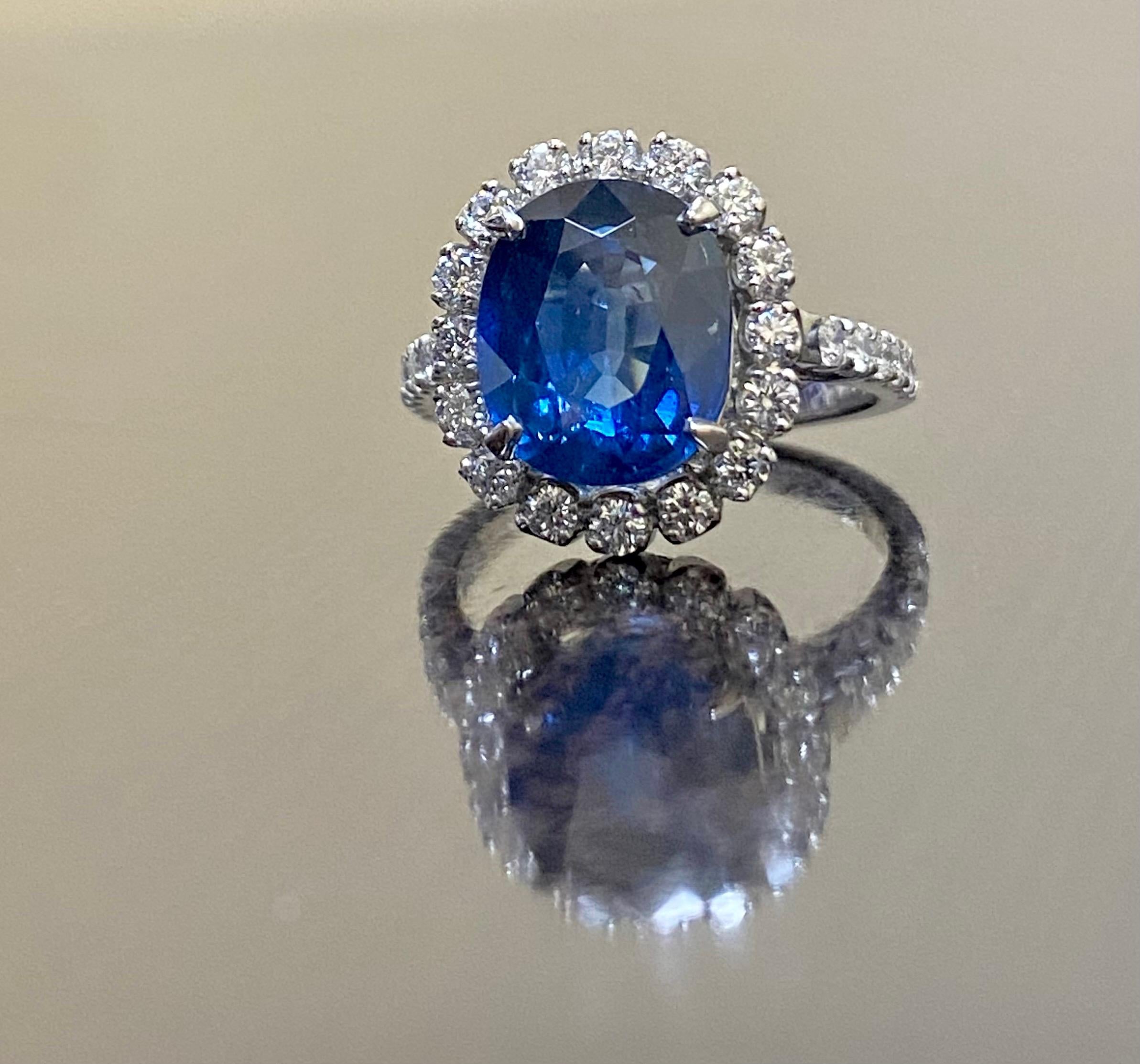 Art Deco Platinum Diamond GIA Certified 5.33 Carat Oval Blue Sapphire Engagement 1