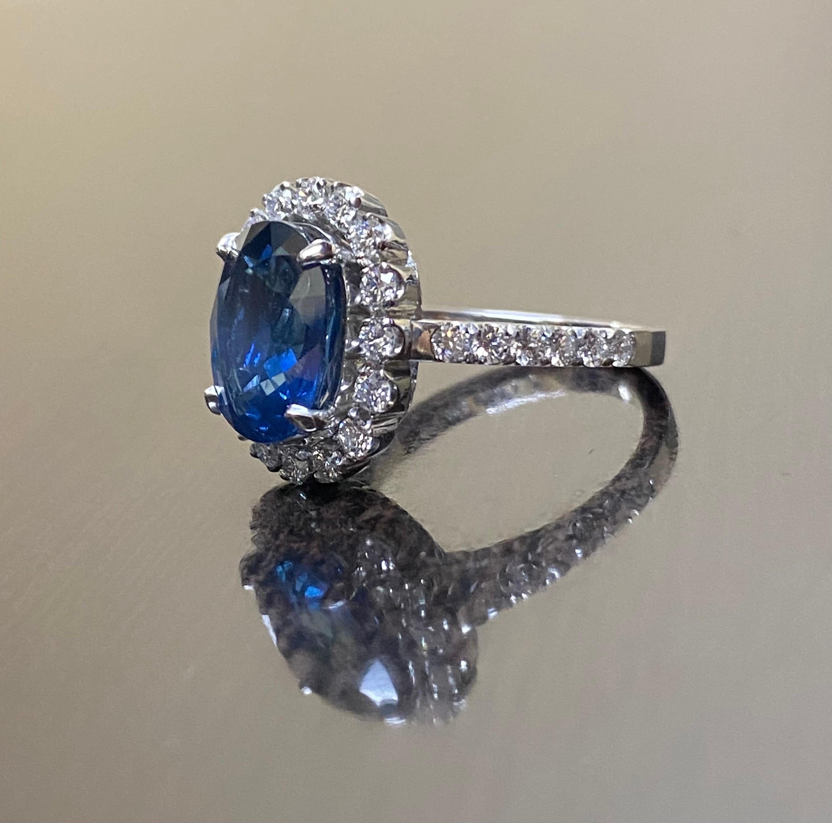Art Deco Platinum Diamond GIA Certified 5.33 Carat Oval Blue Sapphire Engagement 3