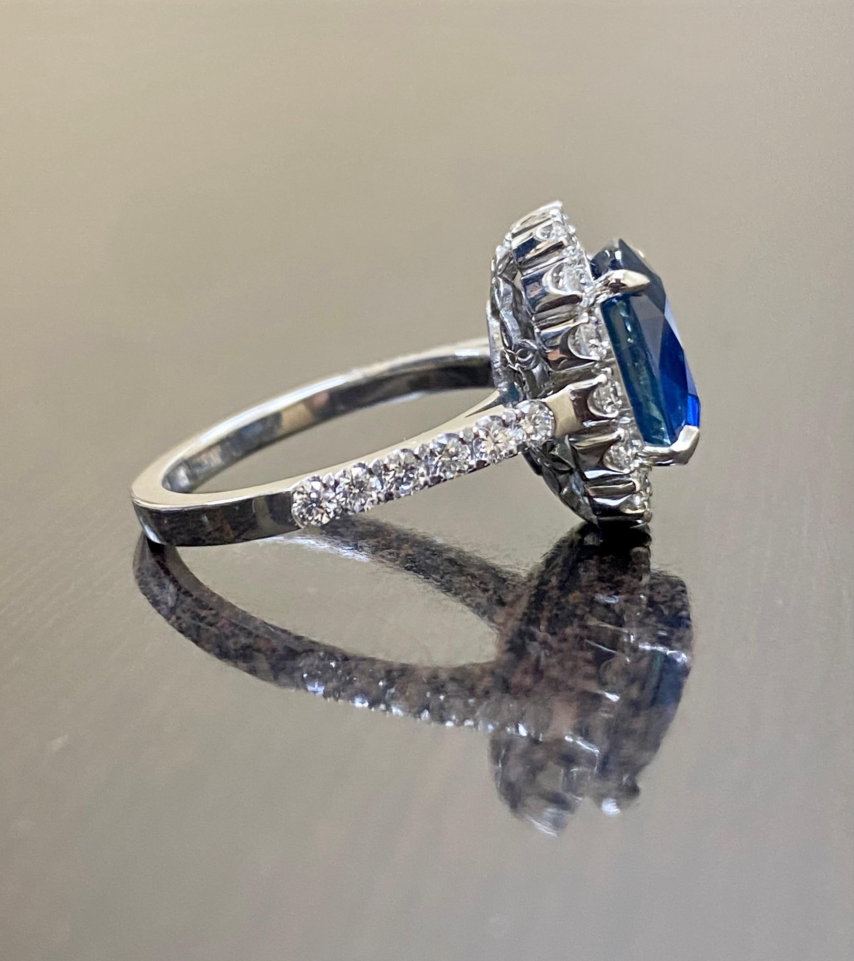 Art Deco Platinum Diamond GIA Certified 5.33 Carat Oval Blue Sapphire Engagement 4