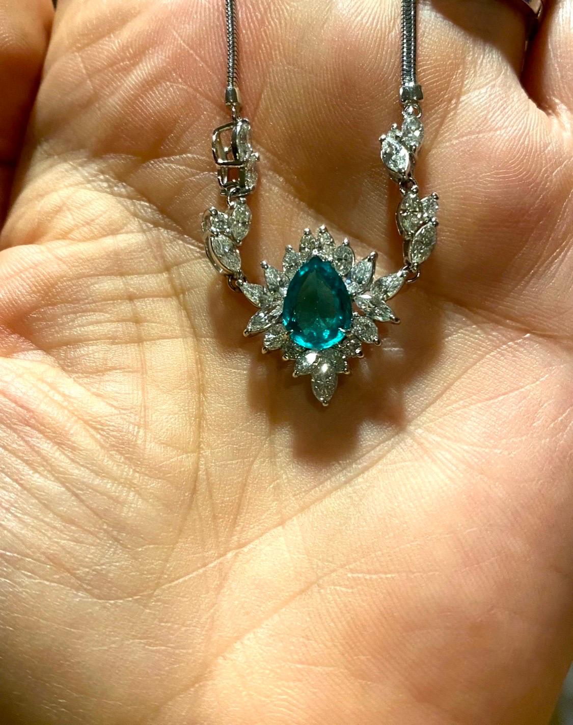 Pear Cut Art Deco Platinum Diamond GIA Certified Pear Shape F1 Colombian Emerald Necklace