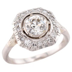 Anello di fidanzamento aureolato in platino Art Deco 1,40ct