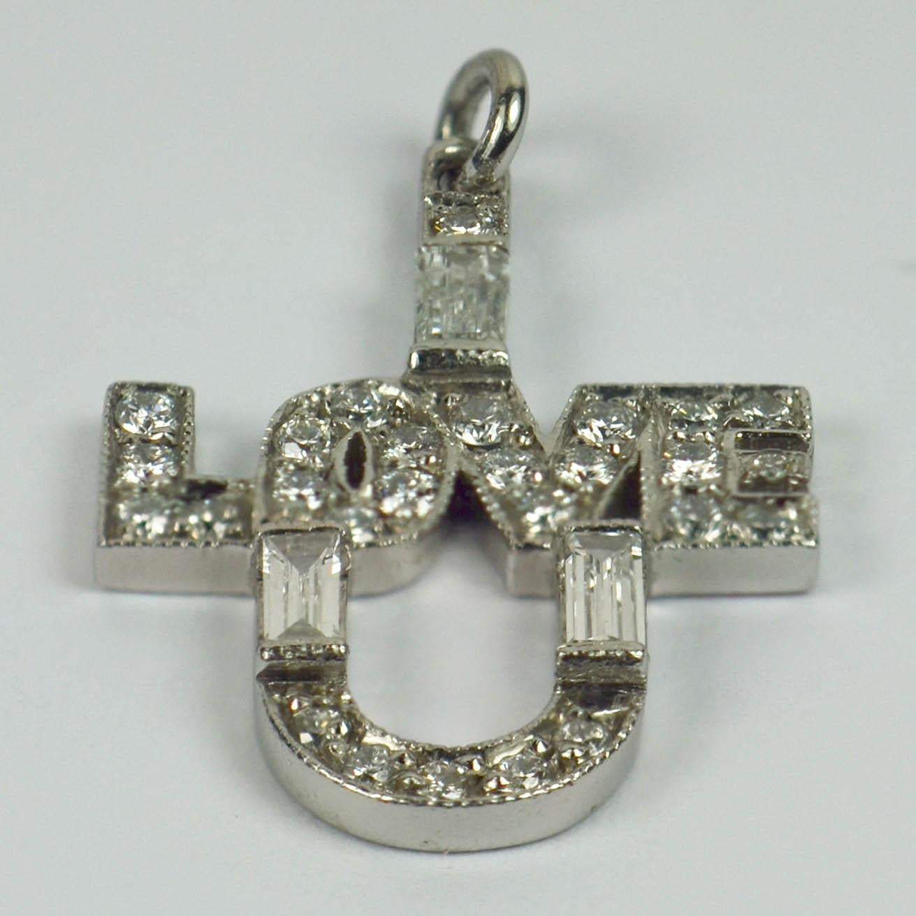 Art Deco Platinum Diamond I Love You Charm Pendant In Good Condition For Sale In London, GB