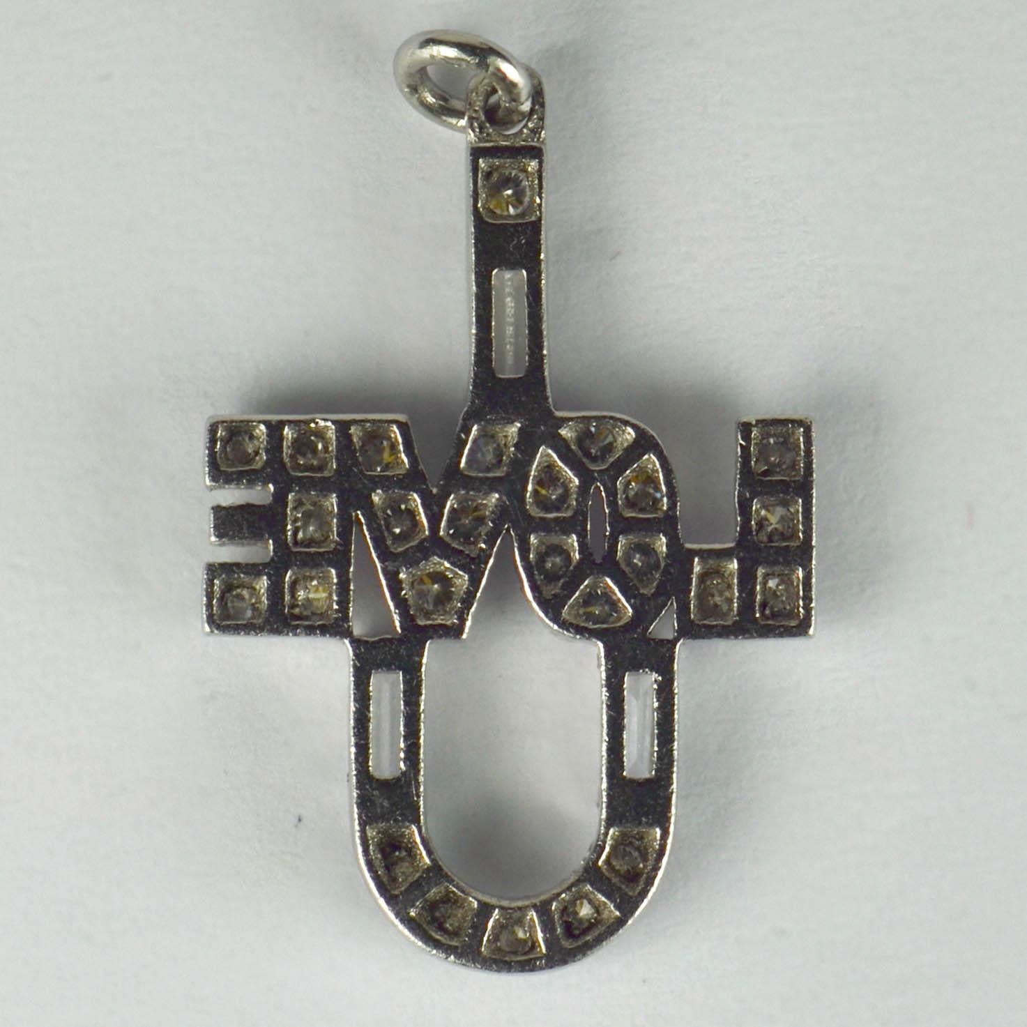 Art Deco Platinum Diamond I Love You Charm Pendant 3