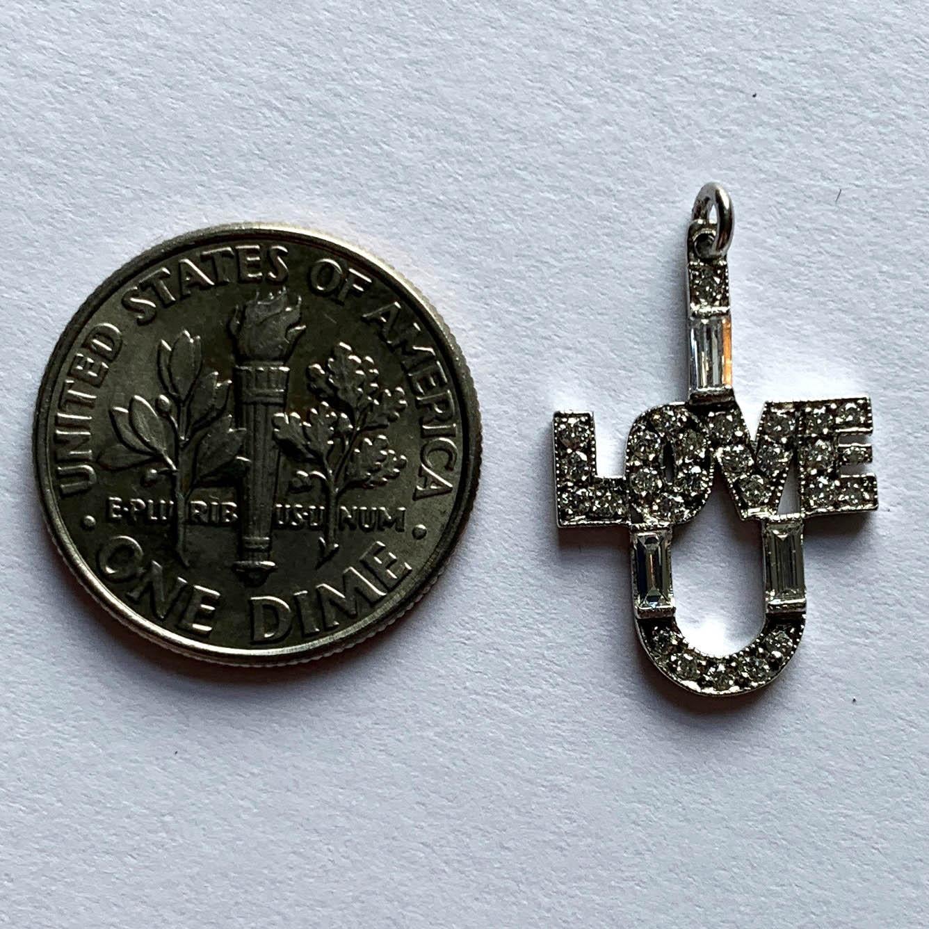 Art Deco Platinum Diamond I Love You Charm Pendant 4