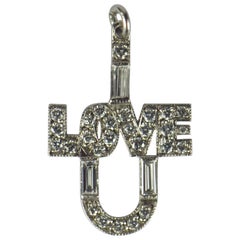 Art Deco Platinum Diamond I Love You Charm Pendant