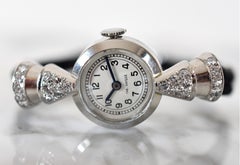 Art Deco Platinum Diamond Ladies Watch, French Case, Swiss Movement, Circa 1925