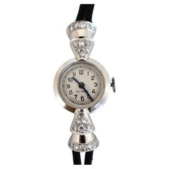 Art Deco Platinum Diamond Ladies Watch, French Case, Swiss Movement, Circa 1925