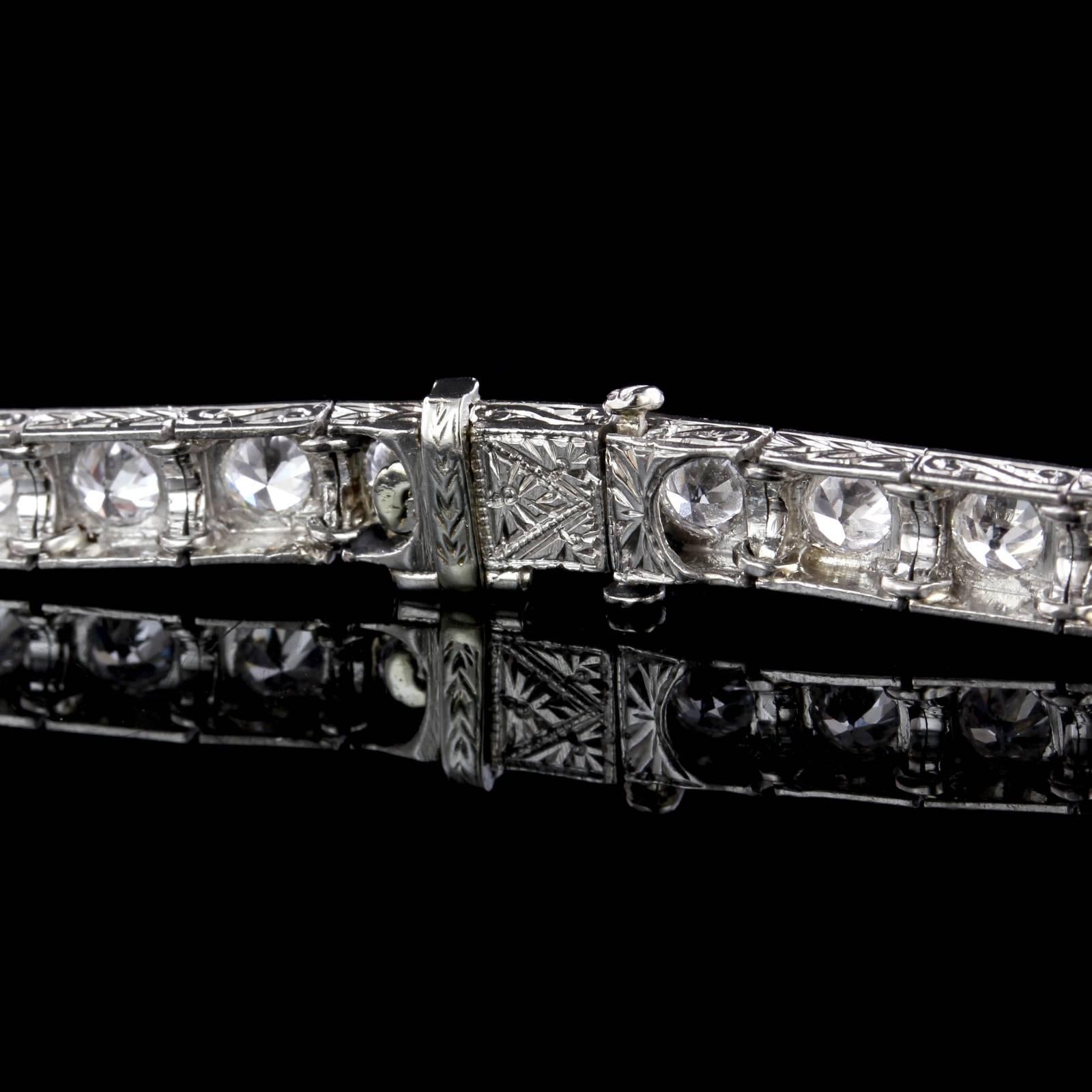 Old European Cut Art Deco Platinum Diamond Line Bracelet