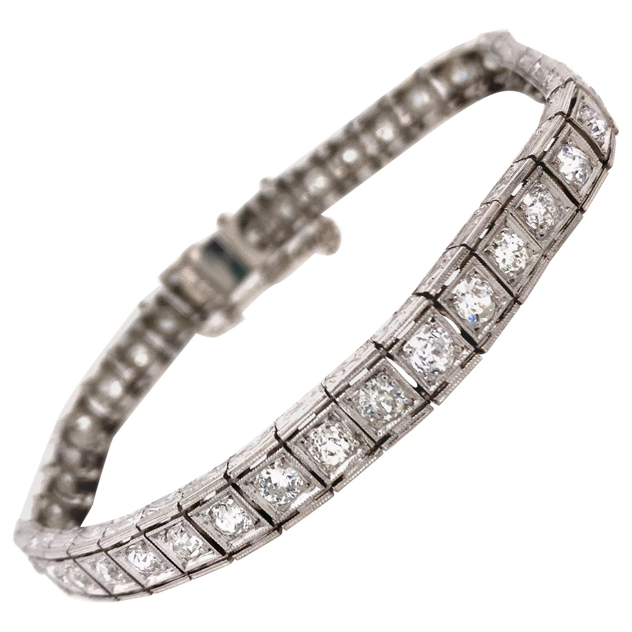 Art Deco Platinum Diamond Line Bracelet