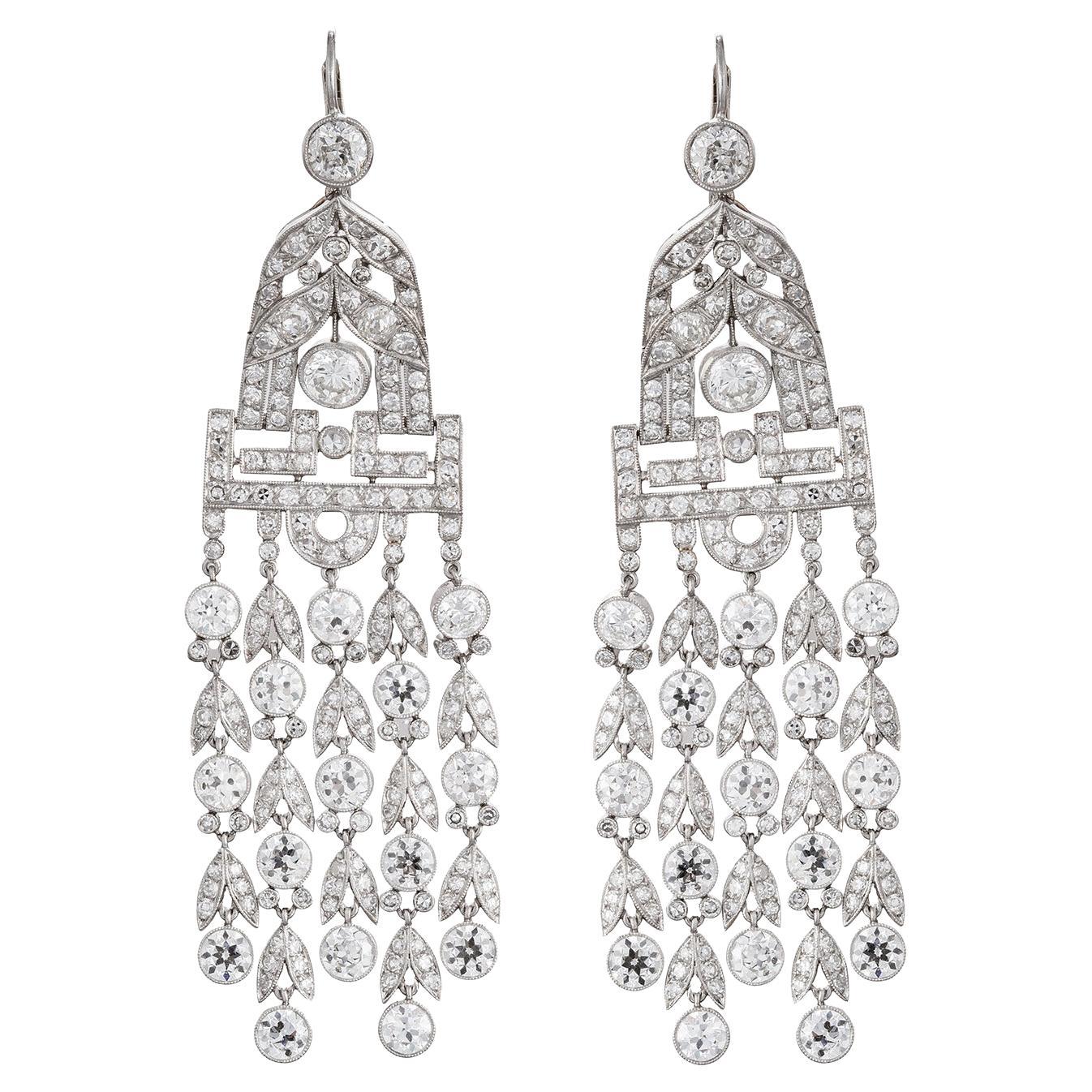 Pendientes Araña Largos Art Déco Platino Diamante