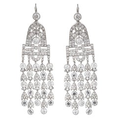 Art Deco Platinum Diamond Long Chandelier Earrings