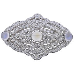 Art Deco Platin-Diamant-Mondstein-Brosche-Anhänger