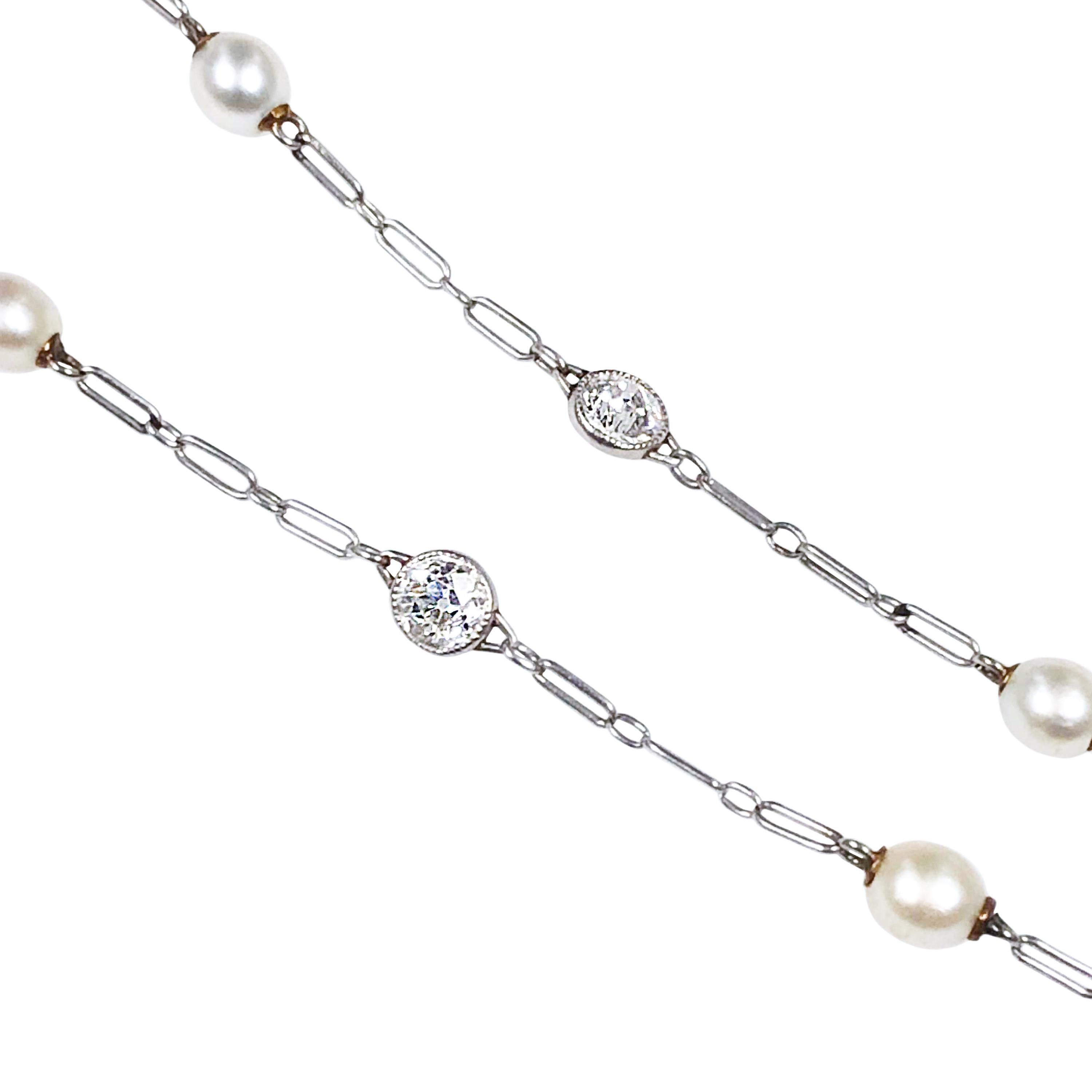 Art Deco Platinum Diamond Natural Pearl Watch Pendant Necklace 4