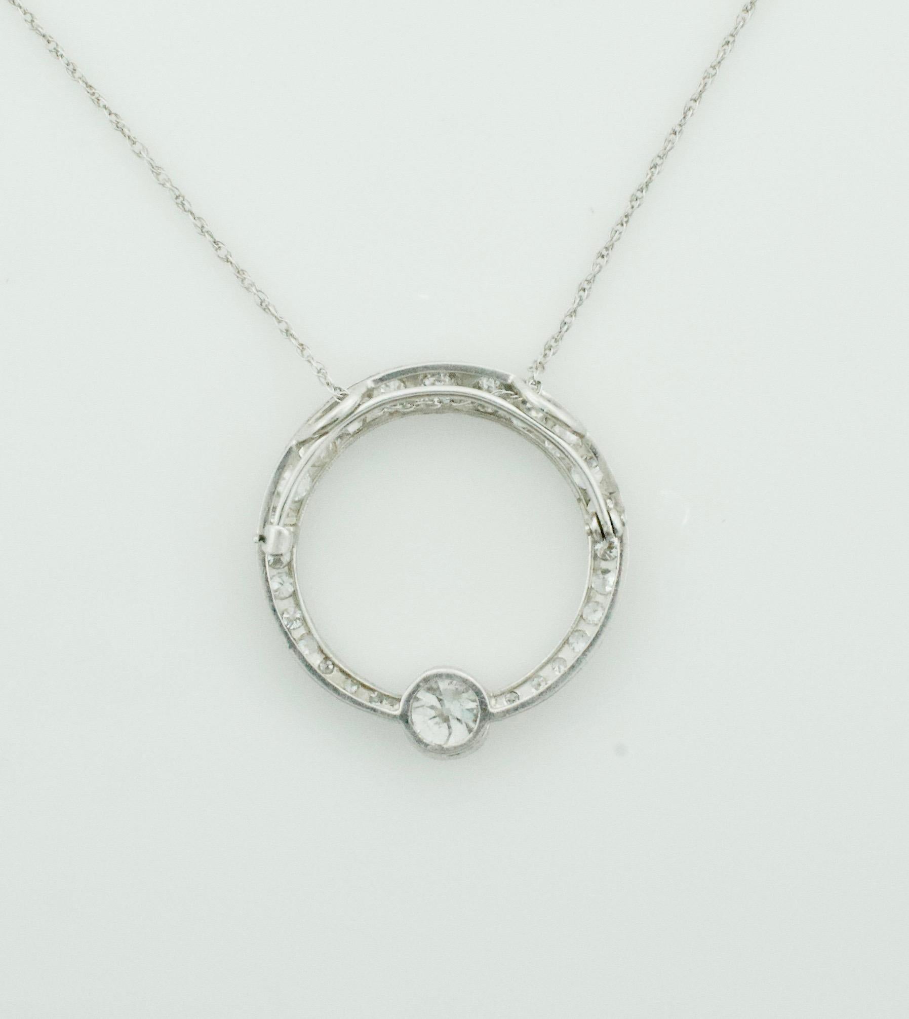 Art Deco Platinum Diamond Necklace / Brooch, circa 1920's In Excellent Condition In Wailea, HI