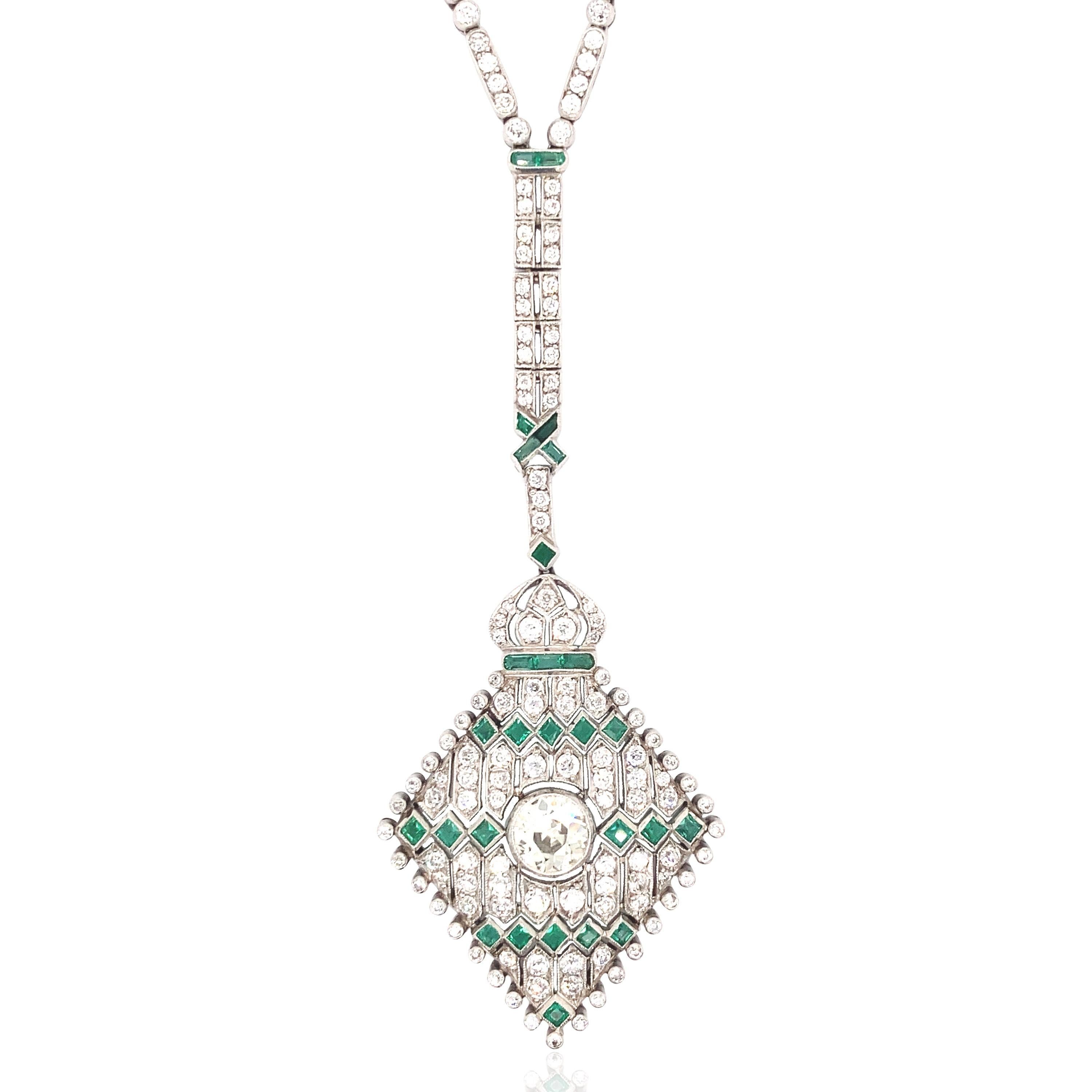 Art déco Art Deco, Platinum Diamond Necklace en vente