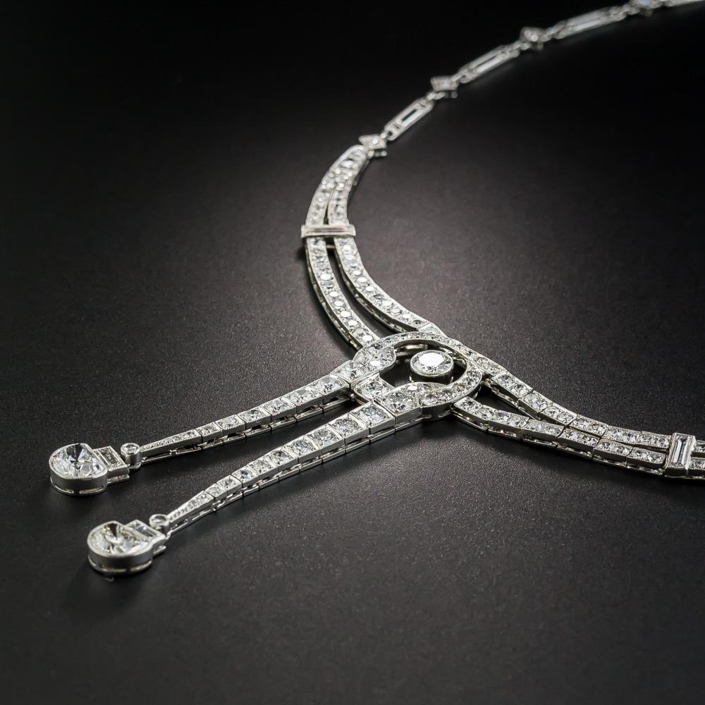 Half Moon Cut Art Deco Platinum Diamond Necklace For Sale