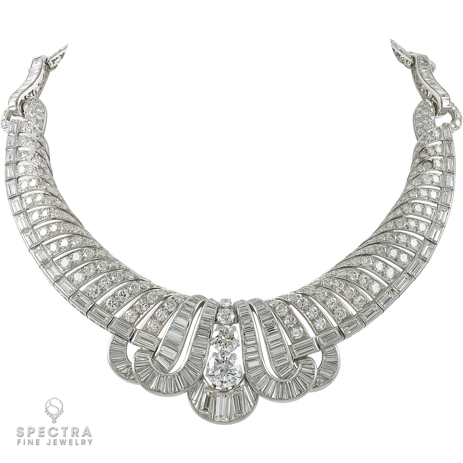 Mixed Cut Art Deco Platinum Diamond Necklace For Sale