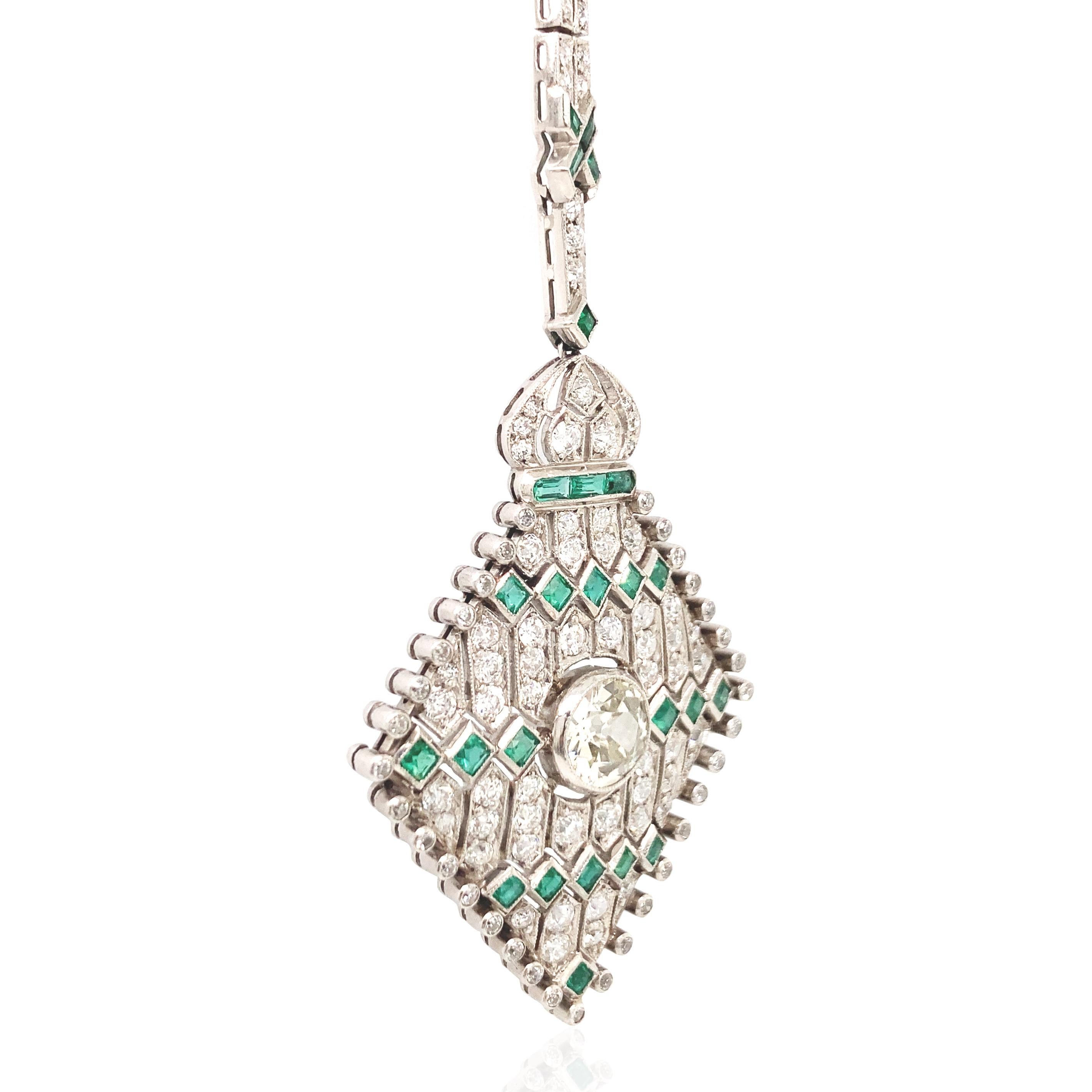 Taille mixte Art Deco, Platinum Diamond Necklace en vente