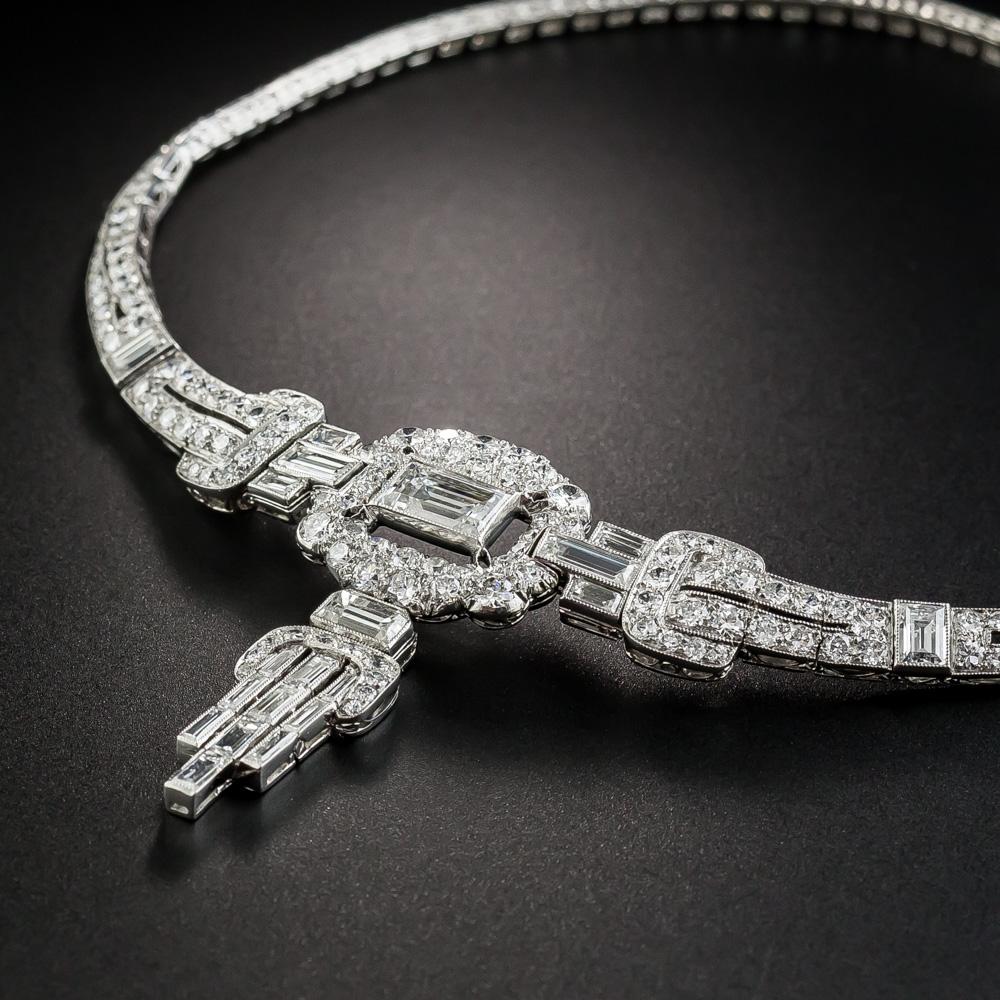 Art Deco Platinum Diamond Necklace In Excellent Condition In San Francisco, CA