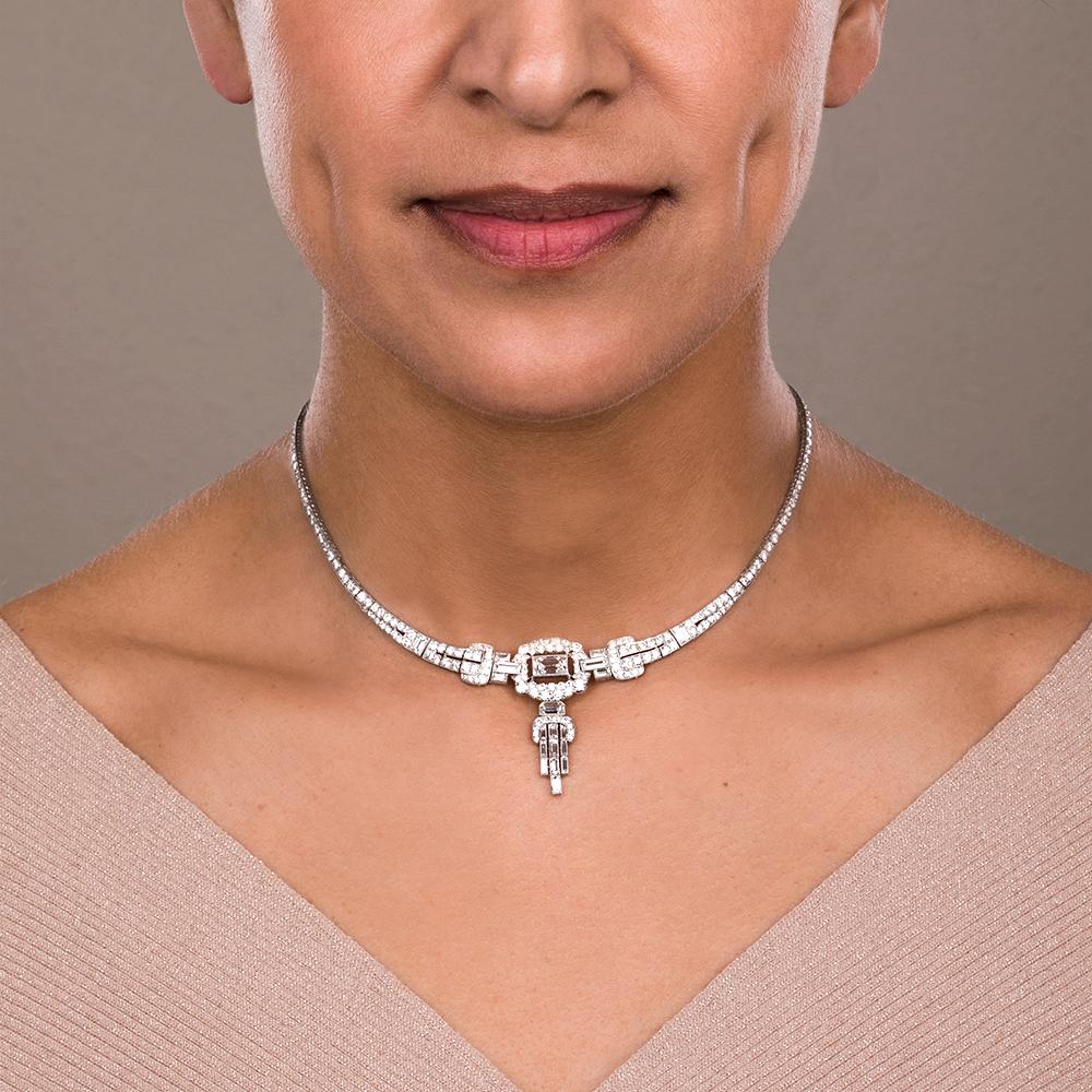 Women's Art Deco Platinum Diamond Necklace