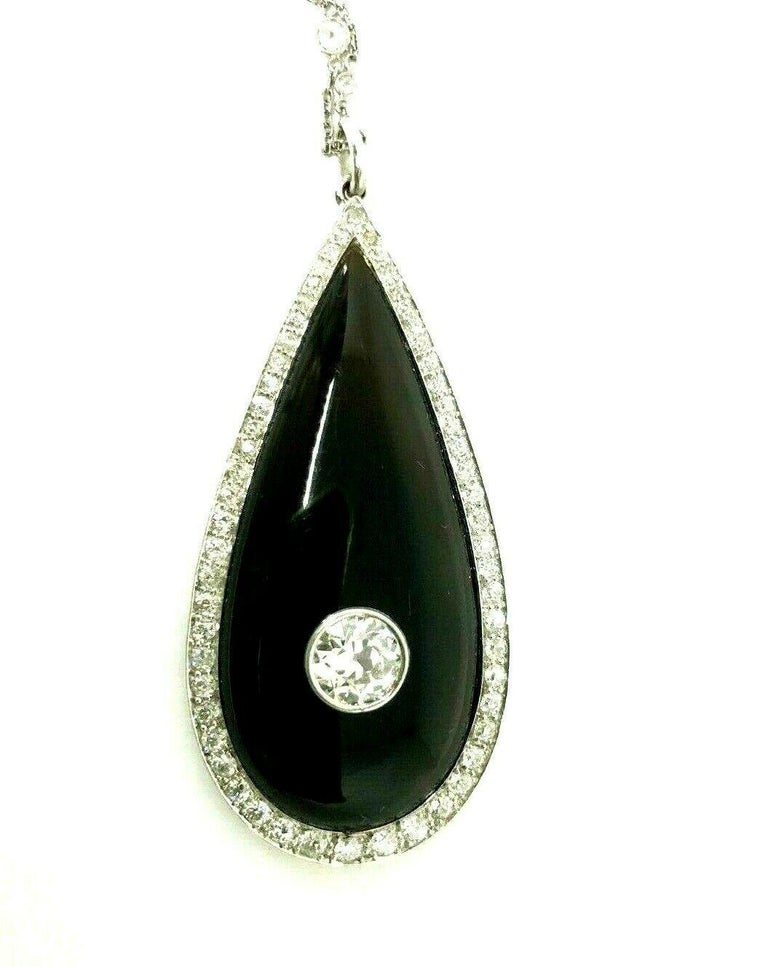 Art Deco Platinum Diamond Necklace Onyx Locket Pendant For Sale at 1stDibs