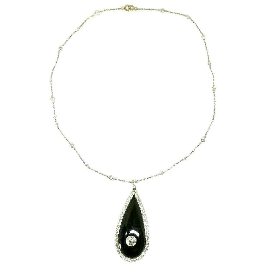 Art Deco Platinum Diamond Necklace Onyx Locket Pendant In Excellent Condition In Beverly Hills, CA
