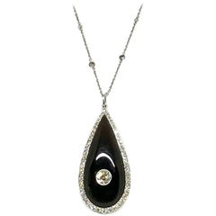 Art Deco Platinum Diamond Necklace Onyx Locket Pendant