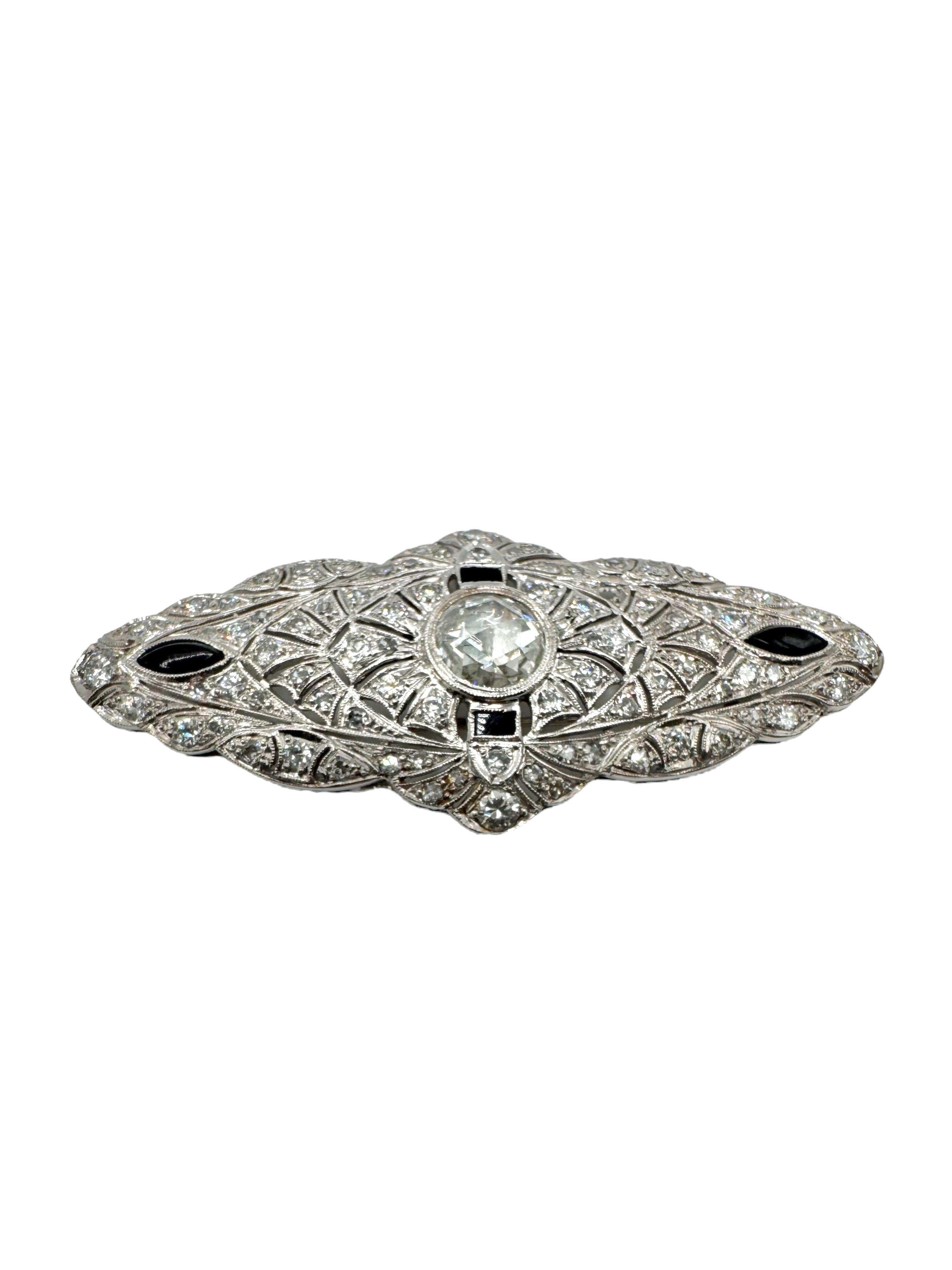 Art Deco Brosche aus Platin, Diamanten und Onyx im Angebot 2