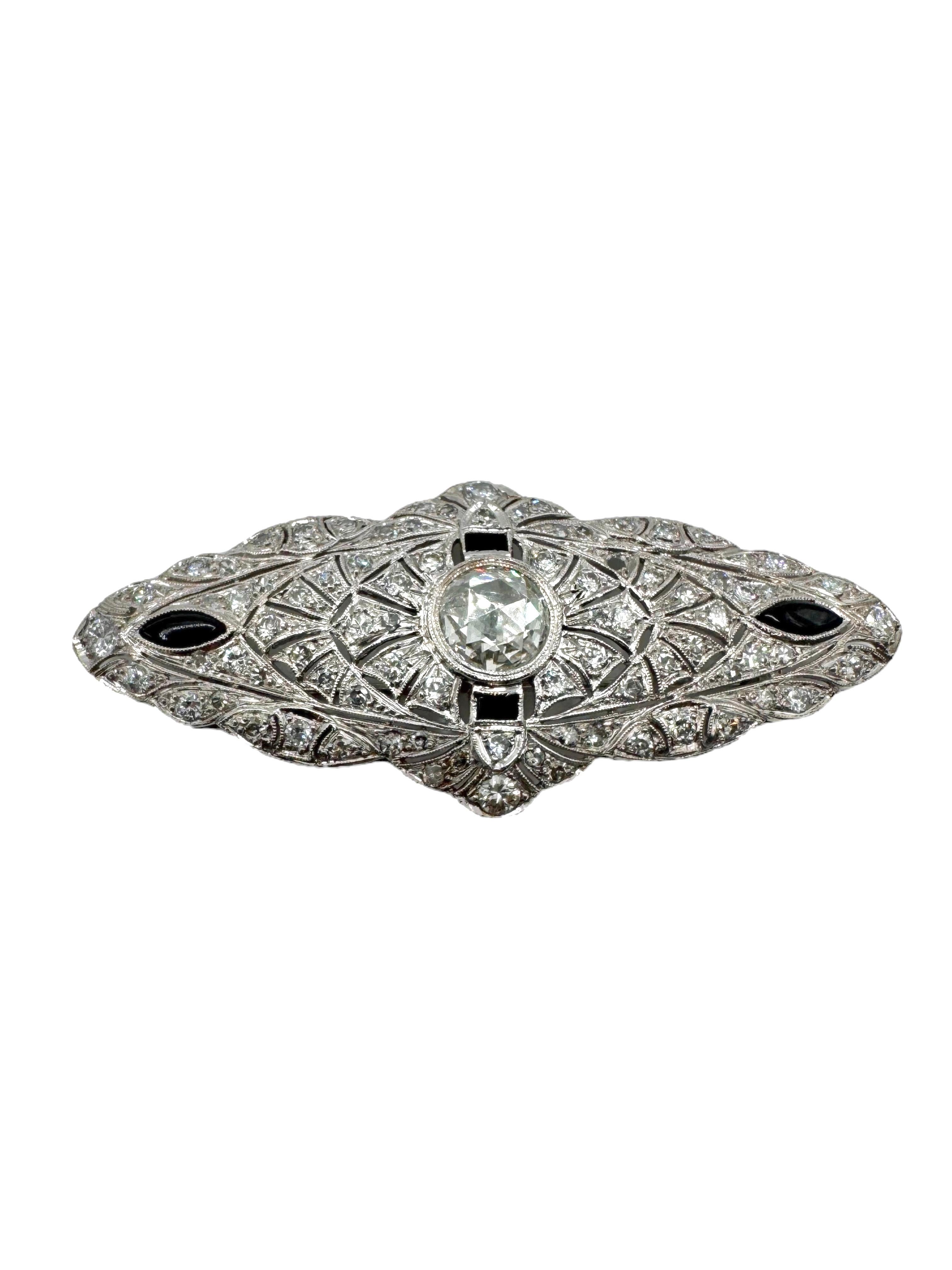 Art Deco Platinum, Diamond & Onyx Brooch