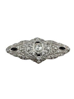 Art Deco Platinum, Diamond & Onyx Brooch